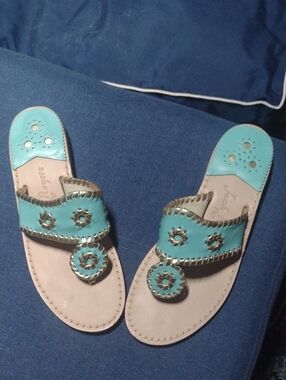 Jack Rogers Turquoise Sandals with Gold Accents
